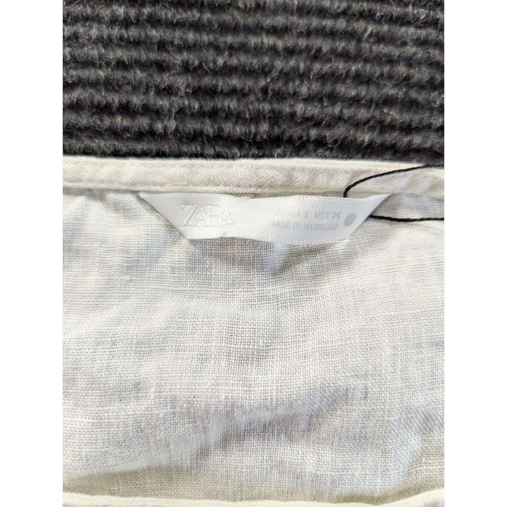 Zara Blouse Top Womens Small Cream Linen Chest Pocket Split Hem Cuffed Sleeve - Picture 6 of 14